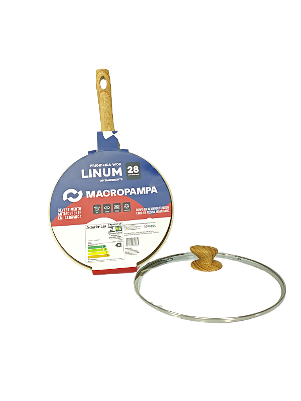 FRIGIDEIRA ANTIADERENTE CERÂMICA LINUM C/ TAMPA VIDRO WOK 28CM - IMCOL