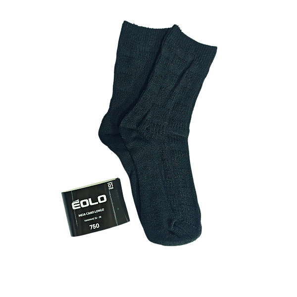 MEIA ÉOLO ADULTO FEMININA CANO LONGO 35-38 PRETA LÃ ACRILICA