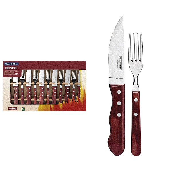 Jogo de talheres para churrasco Tramontina em aço inox com cabo Polywood 12 peças 21199