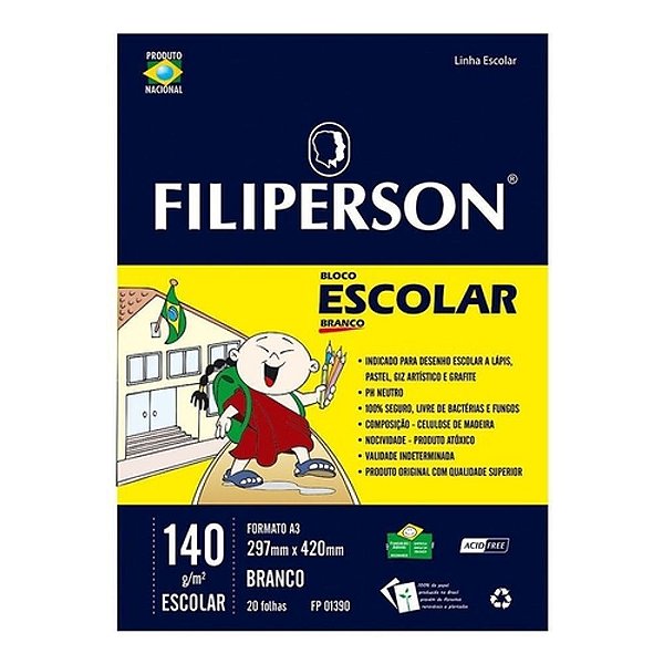 Bloco Desenho A3 Branco 140G 20Folhas
