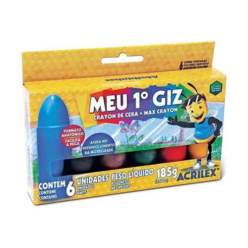 Giz de cera C/6 cores meu 1° giz Acrilex