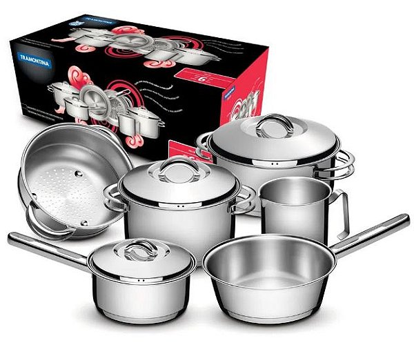 Conjunto de panelas Solar 6 peças em aço inox Tramontina