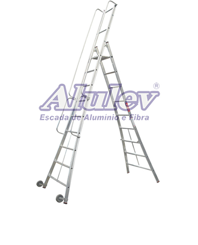Escada Alumínio Plataforma Móvel 10 degraus 2,85m Alulev