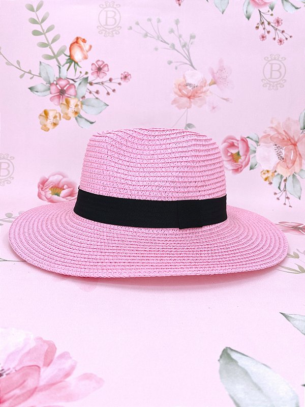 Chapéu Panamá de palha sintética - rosa claro
