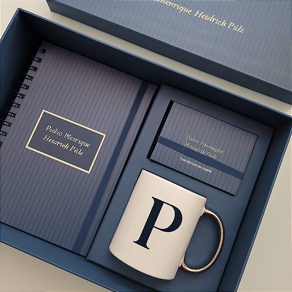 Kit - Agenda 2026 + Caixinha Frases + Caneca | Azul Marinho ❤