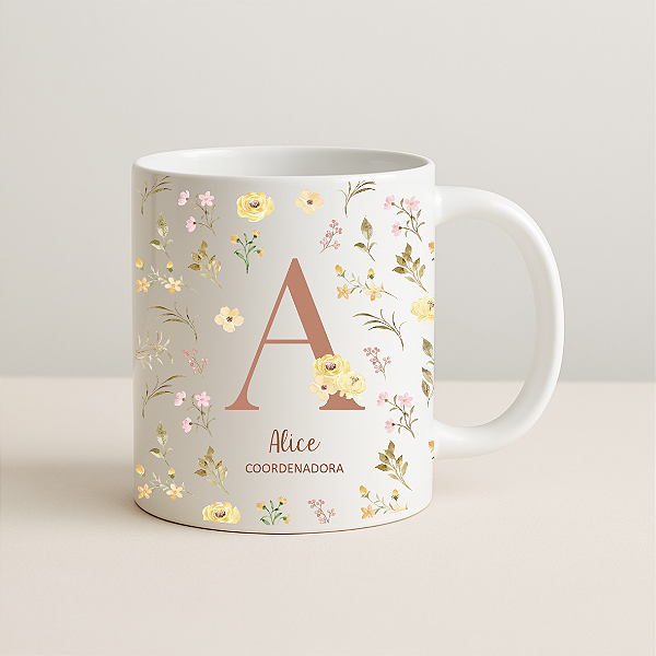 Caneca Personalizada - Inicial Floral | Dia dos Professores