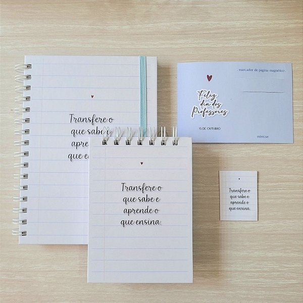 Kit - Caderno + Mini Caderneta + Marca Página - Folha de Caderno | Coleção Dia dos Professores