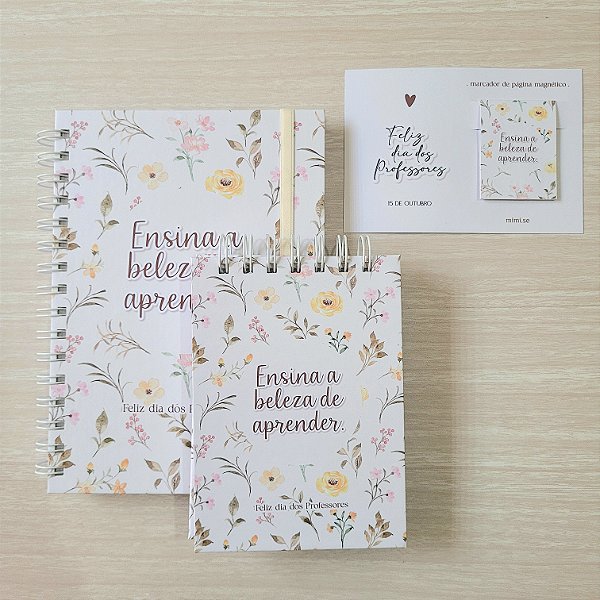 Kit - Caderno + Mini Caderneta + Marca Página - Floral | Coleção Dia dos Professores