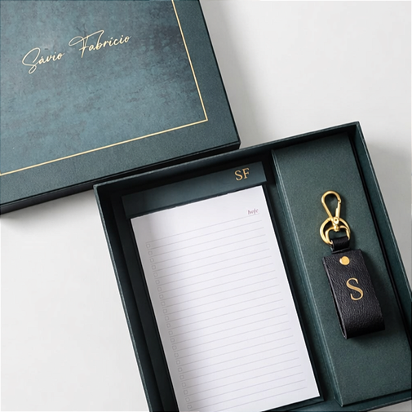 Kit - Bloco de Mesa Listinha + Chaveiro Couro | Verde Intenso