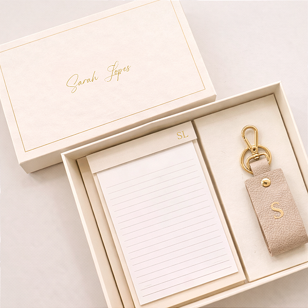 Kit - Bloco de Mesa Anotações + Chaveiro Couro