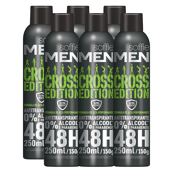 Kit com 6 Desodorantes Antitranspirantes - Soffie Men Cross Edition