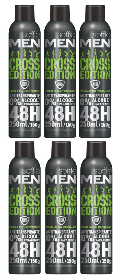 Kit com 6 Desodorante antitranspirante Soffie MEN Cross Edition