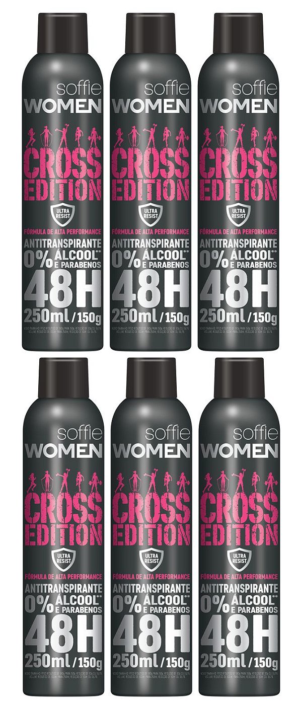 Kit com 6 Desodorante antitranspirante Soffie Cross Edition Women