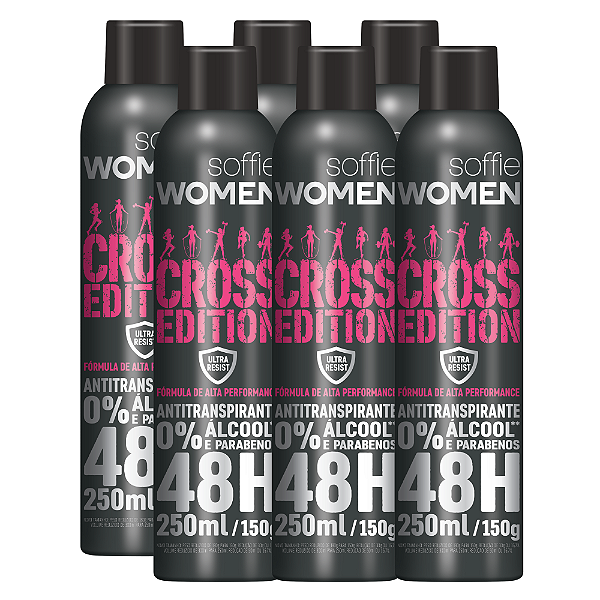 Kit com 6 Desodorantes Antitranspirantes - Soffie Cross Edition Women