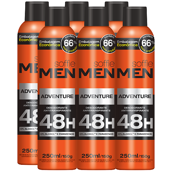 Kit com 6 Desodorantes Antitranspirantes - Soffie Men Adventure
