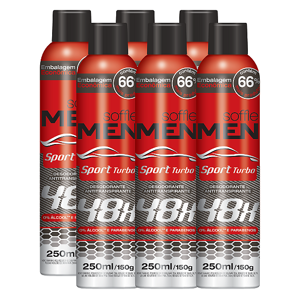 Kit com 6 Desodorantes Antitranspirantes - Soffie Men Sport Turbo