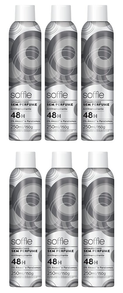 Kit com 6 - Desodorante Antitranspirante Soffie Sem Perfume Hipoalergênico Aerosol