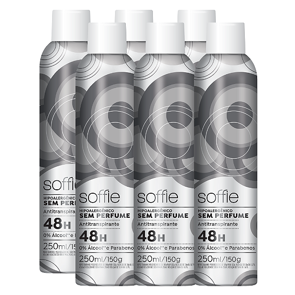Kit com 6 Desodorantes Antitranspirantes - Soffie Sem Perfume Hipoalergênico