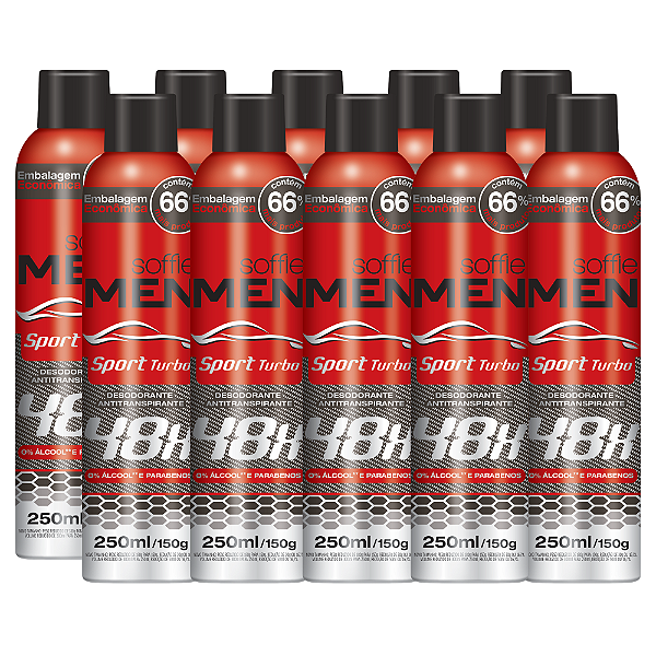 Kit com 10 Desodorantes Antitranspirantes Soffie Men Sport Turbo