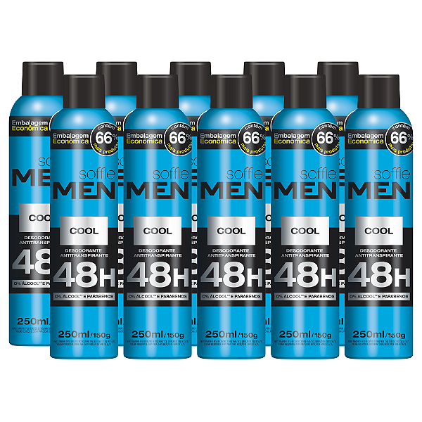 Kit com 10 Desodorantes Antitranspirantes Soffie Men Cool
