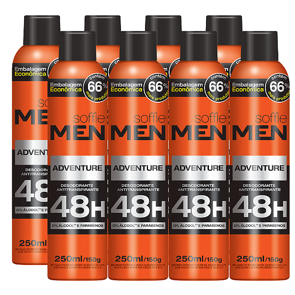 Kit com 8 Desodorantes Antitranspirantes - Soffie Men Adventure