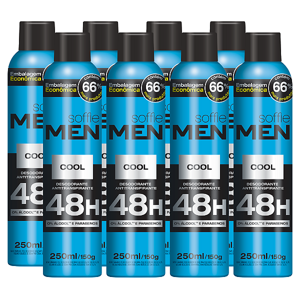 Kit com 8 Desodorantes Antitranspirantes - Soffie Men Cool