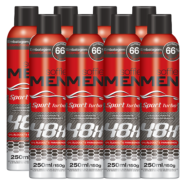 Kit com 8 Desodorantes Antitranspirantes - Soffie Men Sport Turbo