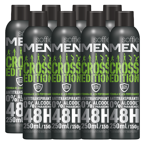 Kit com 8 Desodorantes Antitranspirantes - Soffie Men Cross Edition
