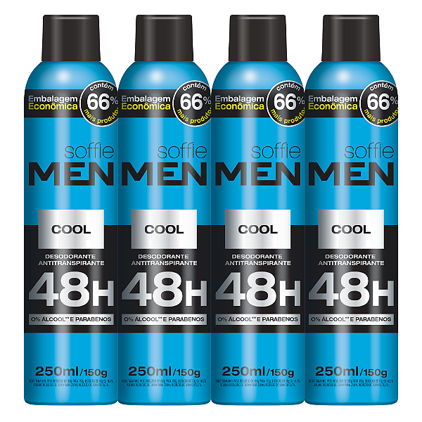 Kit com 4 Desodorantes Antitranspirantes - Soffie Men Cool