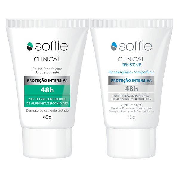 Kit com 2 Desodorantes Antitranspirantes - Soffie Clinical e Sensitive 48h