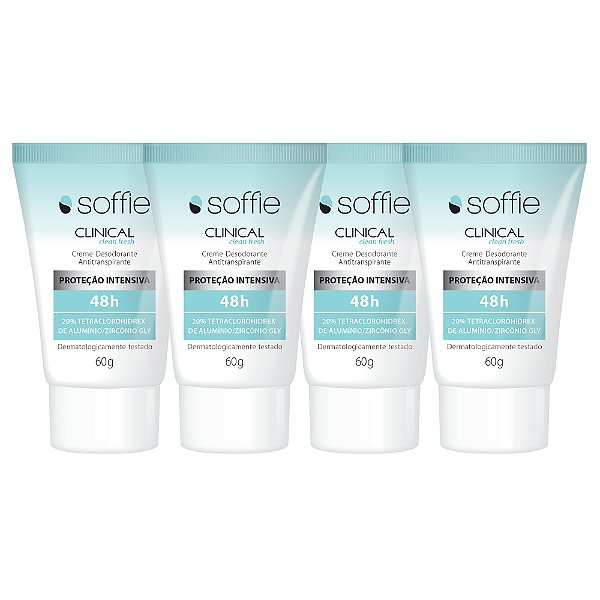 Kit Com 4 Desodorantes Antitranspirantes - Soffie Clinical Clean Fresh 48h