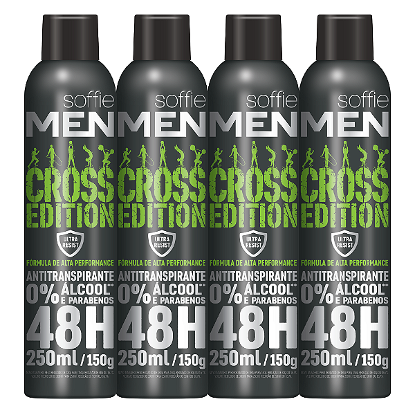 Kit com 4 Desodorantes Antitranspirantes - Soffie Men Cross Edition