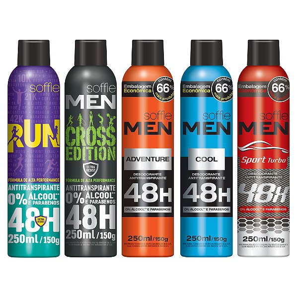 Kit com 5 Desodorantes Antitranspirantes Soffie Men