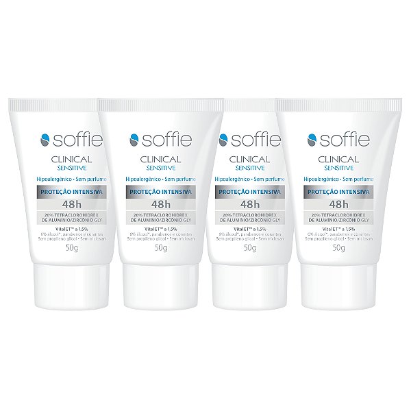 Kit Com 4 Desodorantes Antitranspirantes - Soffie Clinical Sensitive 48h