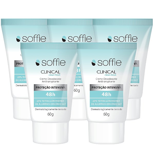 Kit Com 5 Desodorantes Antitranspirantes - Soffie Clinical Clean Fresh 48h
