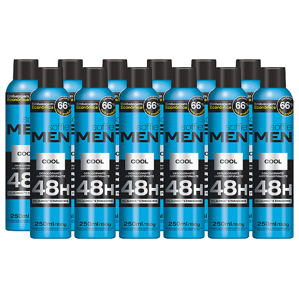 Kit com 12 - Desodorante Antitranspirante Soffie Men Cool