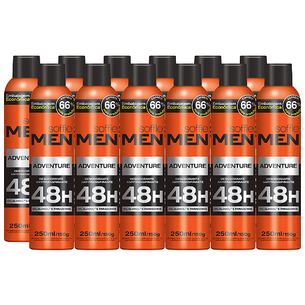 Kit com 12 Desodorantes Antitranspirantes - Soffie Men Adventure
