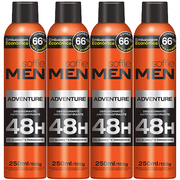 Kit com 4 Desodorantes Antitranspirantes - Soffie Men Adventure