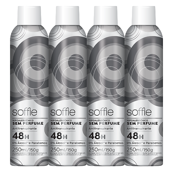 Kit com 4 Desodorantes Antitranspirantes - Soffie Sem Perfume Hipoalergênico