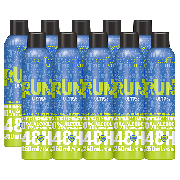 Kit com 10 Desodorantes Antitranspirantes - Soffie RUN Ultra
