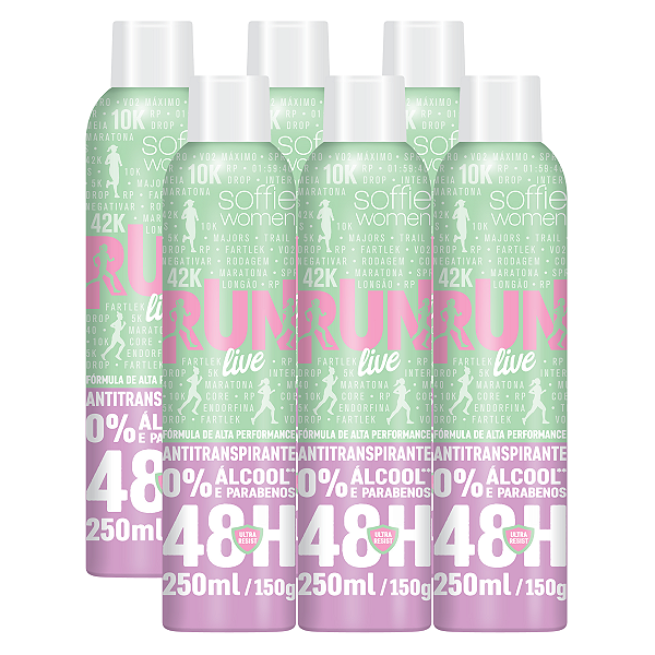 Kit com 6 Desodorantes Antitranspirantes - Soffie RUN Live
