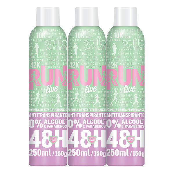 Kit com 3 Desodorantes Antitranspirantes - Soffie RUN Live