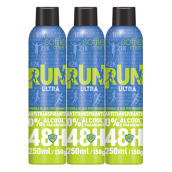 Kit com 3 Desodorantes Antitranspirantes - Soffie RUN Ultra