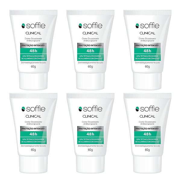 Kit com 6 Desodorantes Antitranspirantes Sofﬁe CLINICAL 48h