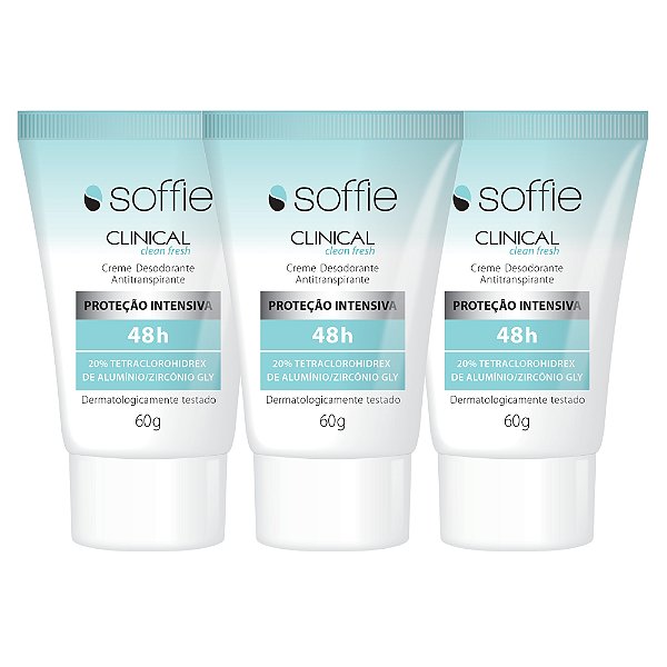 Kit com 3 Desodorantes Antitranspirantes  - Soffie Clinical Clean Fresh 48h