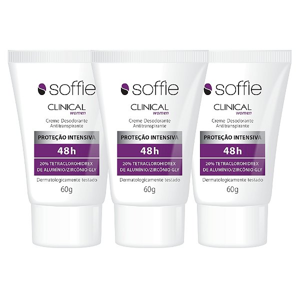 Kit com 3 Desodorantes Antitranspirantes - Soffie Clinical Women 48h