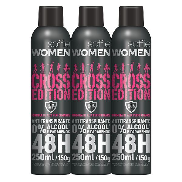Kit com 3 Desodorantes Antitranspirantes - Soffie Cross Edition Women