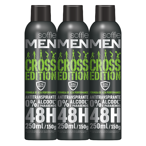 Kit com 3 Desodorantes Antitranspirantes - Soffie Men Cross Edition