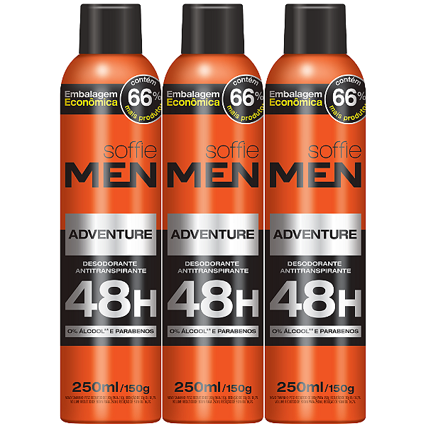 Kit com 3 Desodorantes Antitranspirantes - Soffie Men Adventure