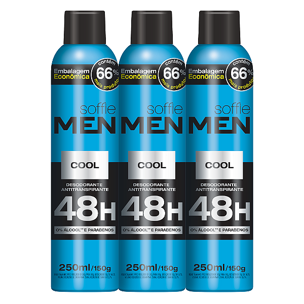 Kit com 3 Desodorantes Antitranspirantes - Soffie Men Cool
